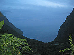 Descending into the Valle des Pitons at night.